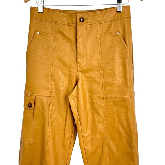 by Anthropologie Faux Leather Cargo Utility Pants Brown US Size 4 High Rise - Picture 2 of 11